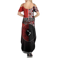 Personalised Aotearoa and Tonga Together Summer Maxi Dress Manaia and Tongan Tribal Cross - Taniko and Ngatu Art Tattoo