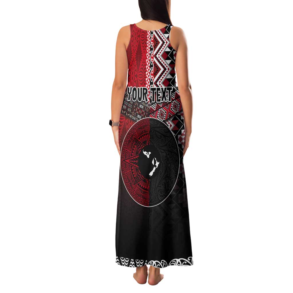 Personalised Aotearoa and Tonga Together Tank Maxi Dress Manaia and Tongan Tribal Cross - Taniko and Ngatu Art Tattoo