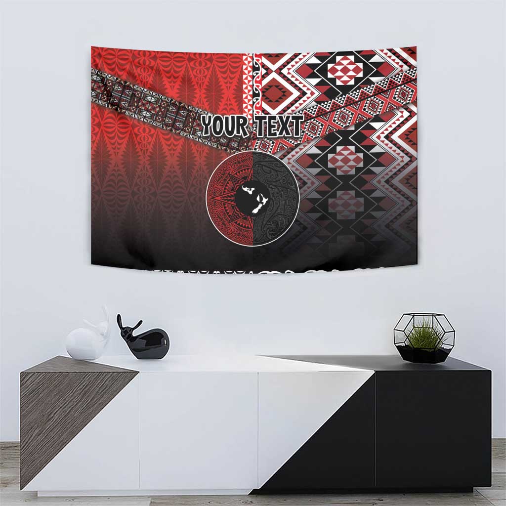 Personalised Aotearoa and Tonga Together Tapestry Manaia and Tongan Tribal Cross - Taniko and Ngatu Art Tattoo