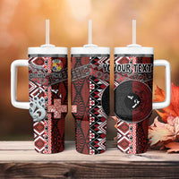 Personalised Aotearoa and Tonga Together Tumbler With Handle Manaia and Tongan Tribal Cross - Taniko and Ngatu Art Tattoo