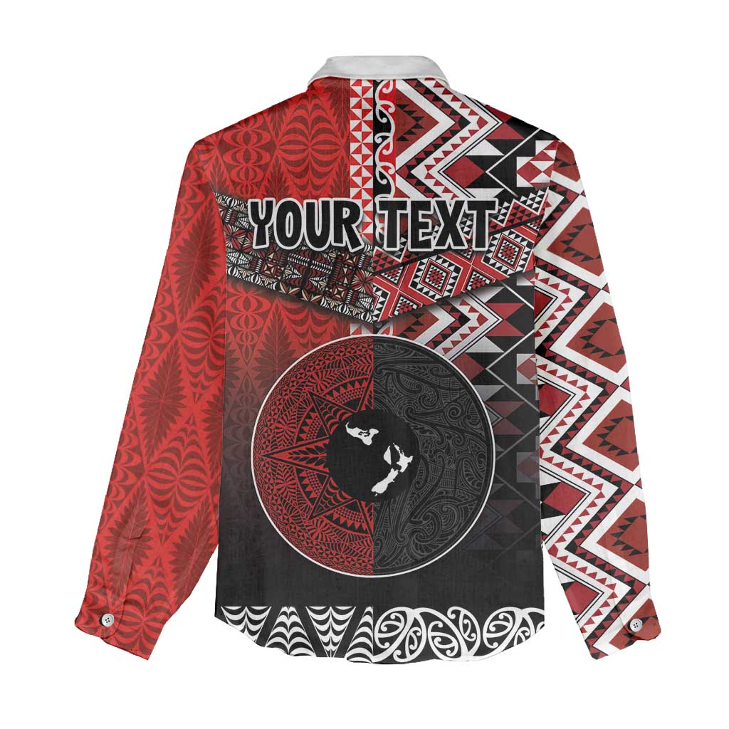 Personalised Aotearoa and Tonga Together Women Casual Shirt Manaia and Tongan Tribal Cross - Taniko and Ngatu Art Tattoo