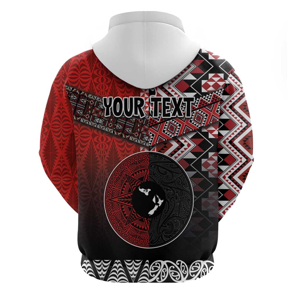Personalised Aotearoa and Tonga Together Zip Hoodie Manaia and Tongan Tribal Cross - Taniko and Ngatu Art Tattoo
