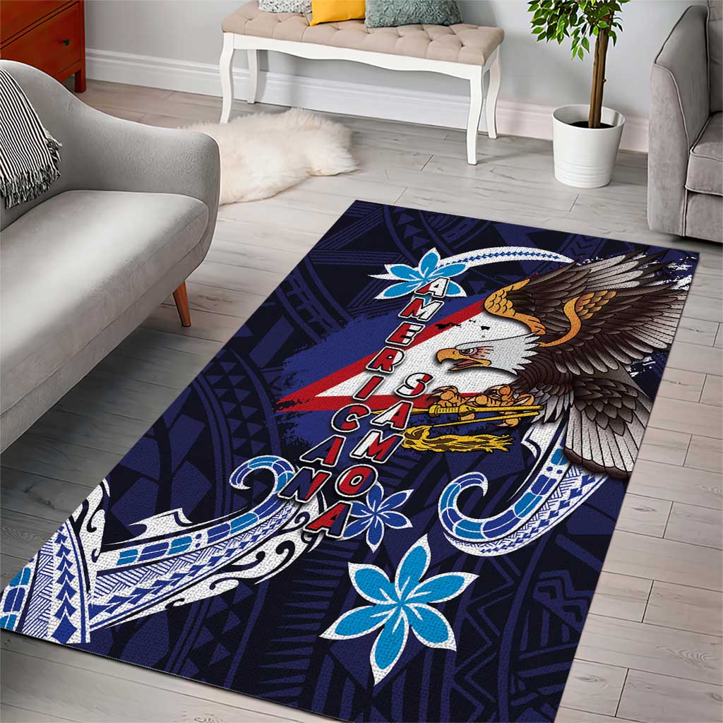 American Samoa Flag Day Area Rug Bald Eagle with Uatogi and Fue - Polynesian and Floral Tribal Tattoo LT03 - Polynesian Pride