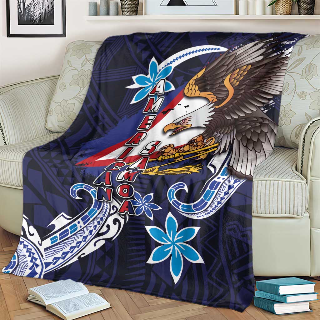 American Samoa Flag Day Blanket Bald Eagle with Uatogi and Fue - Polynesian and Floral Tribal Tattoo