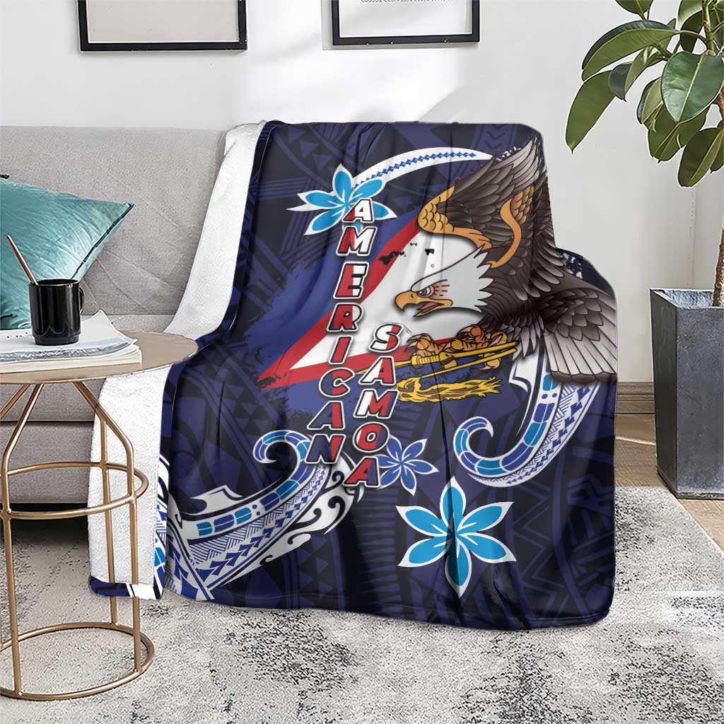American Samoa Flag Day Blanket Bald Eagle with Uatogi and Fue - Polynesian and Floral Tribal Tattoo