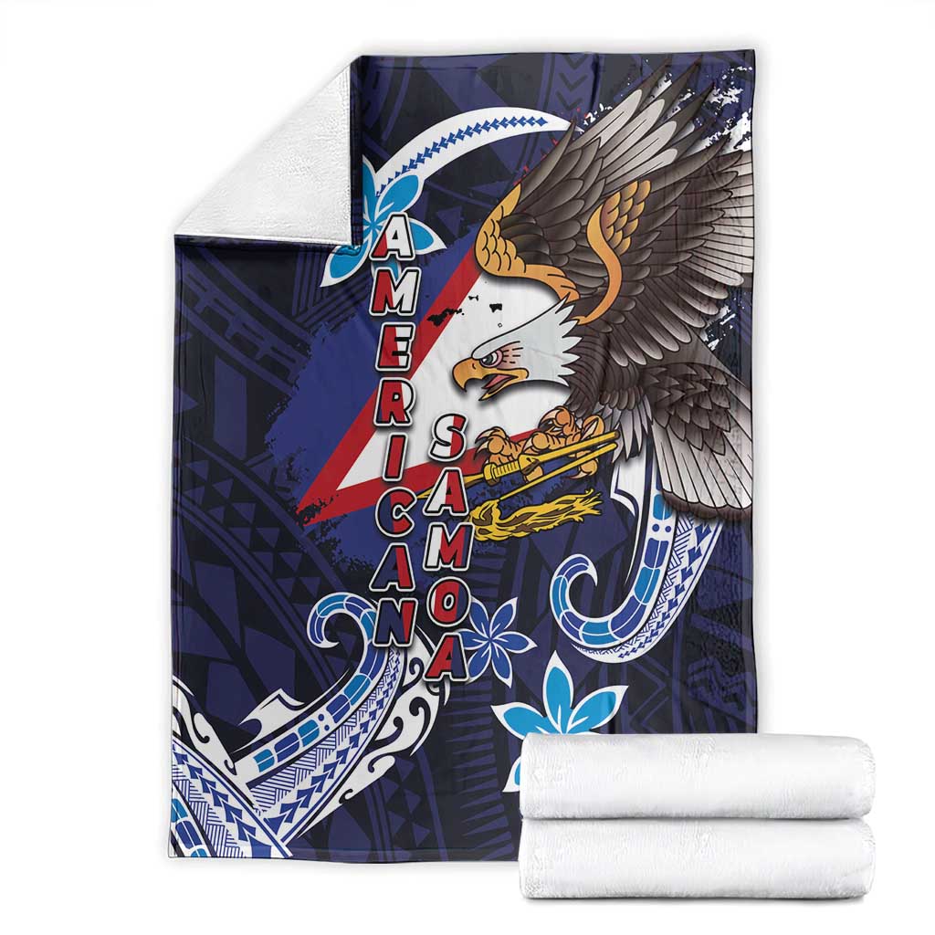 American Samoa Flag Day Blanket Bald Eagle with Uatogi and Fue - Polynesian and Floral Tribal Tattoo