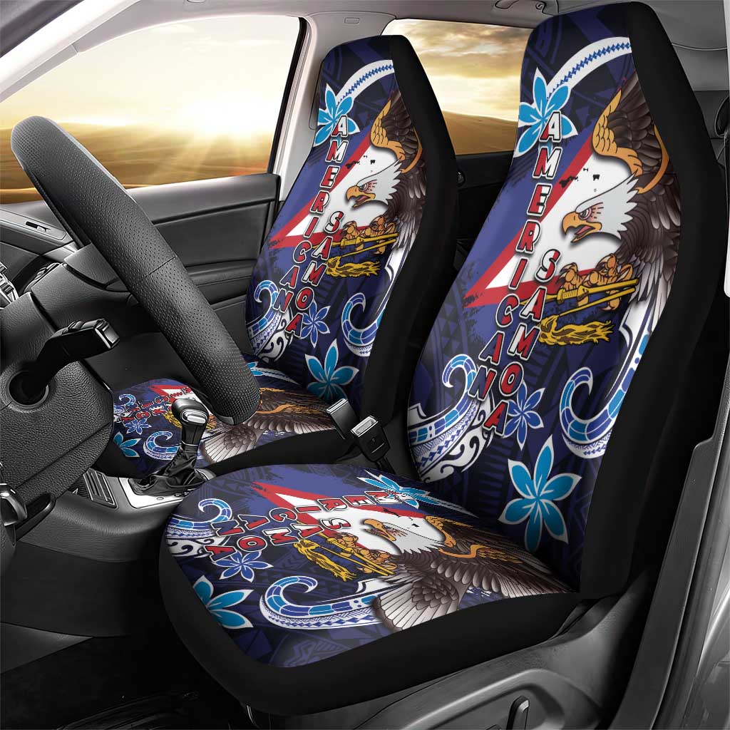 American Samoa Flag Day Car Seat Cover Bald Eagle with Uatogi and Fue - Polynesian and Floral Tribal Tattoo