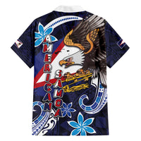 American Samoa Flag Day Family Matching Off The Shoulder Long Sleeve Dress and Hawaiian Shirt Bald Eagle with Uatogi and Fue - Polynesian and Floral Tribal Tattoo