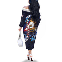 American Samoa Flag Day Family Matching Off The Shoulder Long Sleeve Dress and Hawaiian Shirt Bald Eagle with Uatogi and Fue - Polynesian and Floral Tribal Tattoo