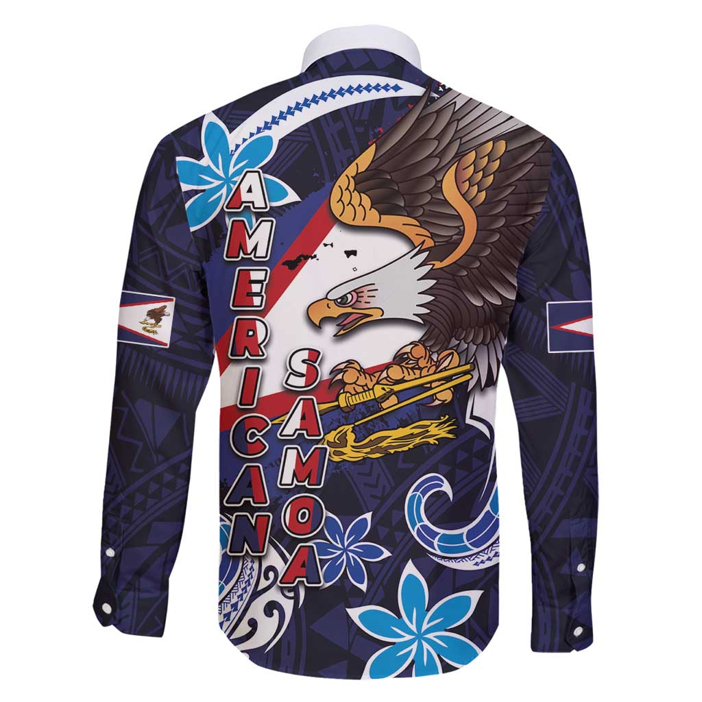 American Samoa Flag Day Family Matching Off Shoulder Short Dress and Hawaiian Shirt Bald Eagle with Uatogi and Fue - Polynesian and Floral Tribal Tattoo