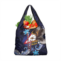 American Samoa Flag Day Grocery Bag Bald Eagle with Uatogi and Fue - Polynesian and Floral Tribal Tattoo LT03 1-pack One Size Navy - Polynesian Pride