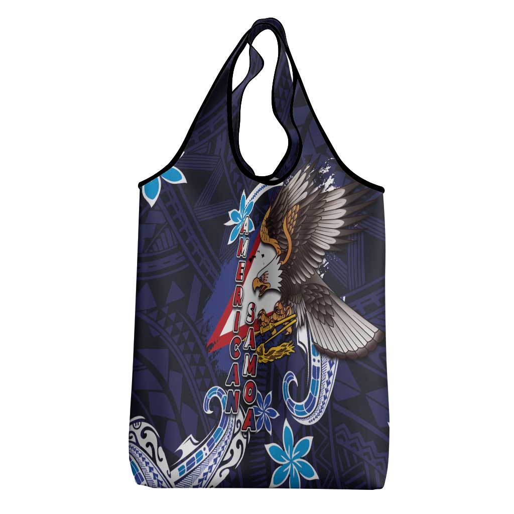 American Samoa Flag Day Grocery Bag Bald Eagle with Uatogi and Fue - Polynesian and Floral Tribal Tattoo LT03 - Polynesian Pride