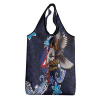 American Samoa Flag Day Grocery Bag Bald Eagle with Uatogi and Fue - Polynesian and Floral Tribal Tattoo LT03 - Polynesian Pride