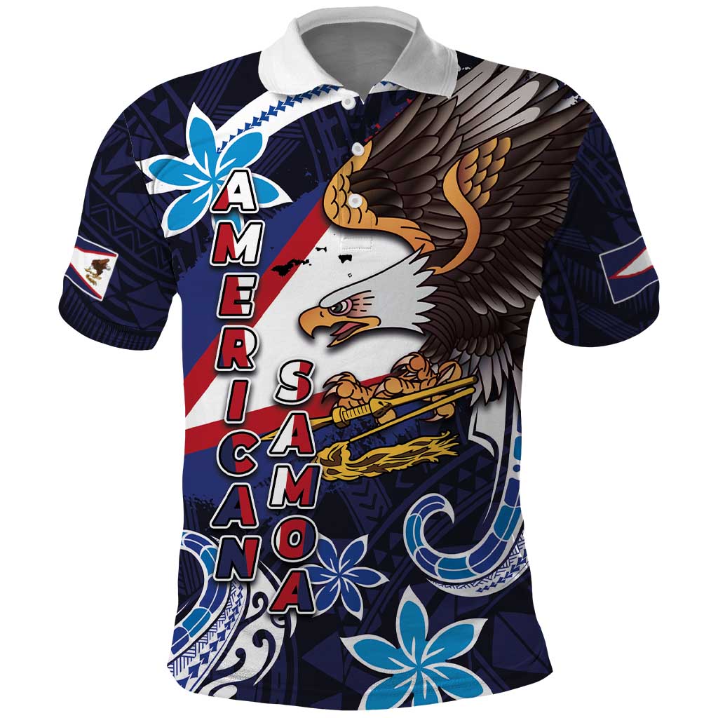 American Samoa Flag Day Polo Shirt Bald Eagle with Uatogi and Fue - Polynesian and Floral Tribal Tattoo