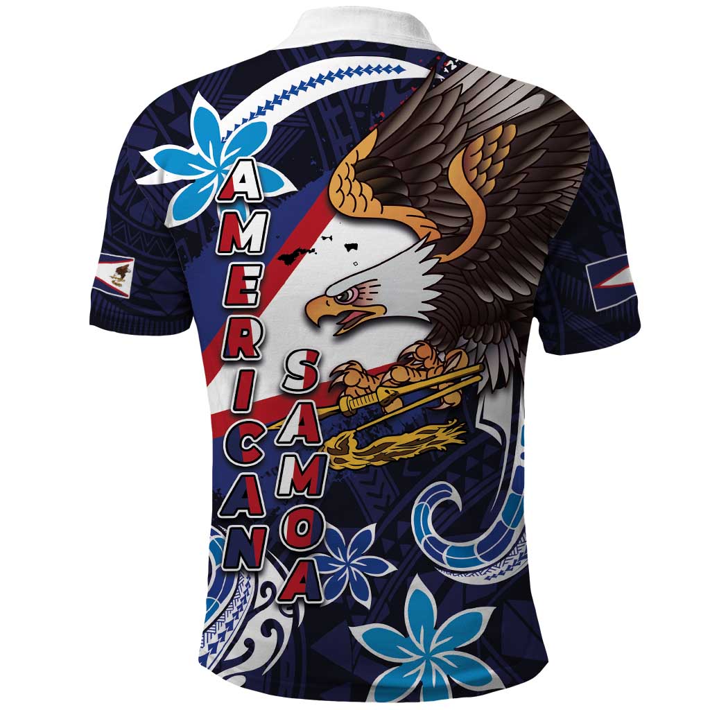American Samoa Flag Day Polo Shirt Bald Eagle with Uatogi and Fue - Polynesian and Floral Tribal Tattoo