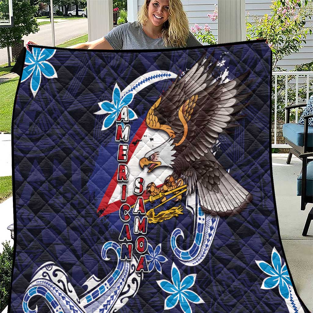 American Samoa Flag Day Quilt Bald Eagle with Uatogi and Fue - Polynesian and Floral Tribal Tattoo LT03 Navy - Polynesian Pride