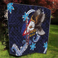 American Samoa Flag Day Quilt Bald Eagle with Uatogi and Fue - Polynesian and Floral Tribal Tattoo LT03 - Polynesian Pride