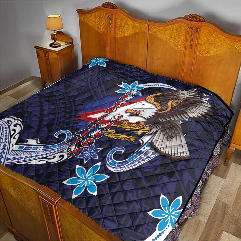 American Samoa Flag Day Quilt Bald Eagle with Uatogi and Fue - Polynesian and Floral Tribal Tattoo LT03 - Polynesian Pride