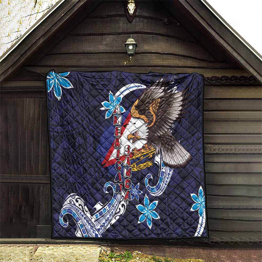 American Samoa Flag Day Quilt Bald Eagle with Uatogi and Fue - Polynesian and Floral Tribal Tattoo LT03 - Polynesian Pride