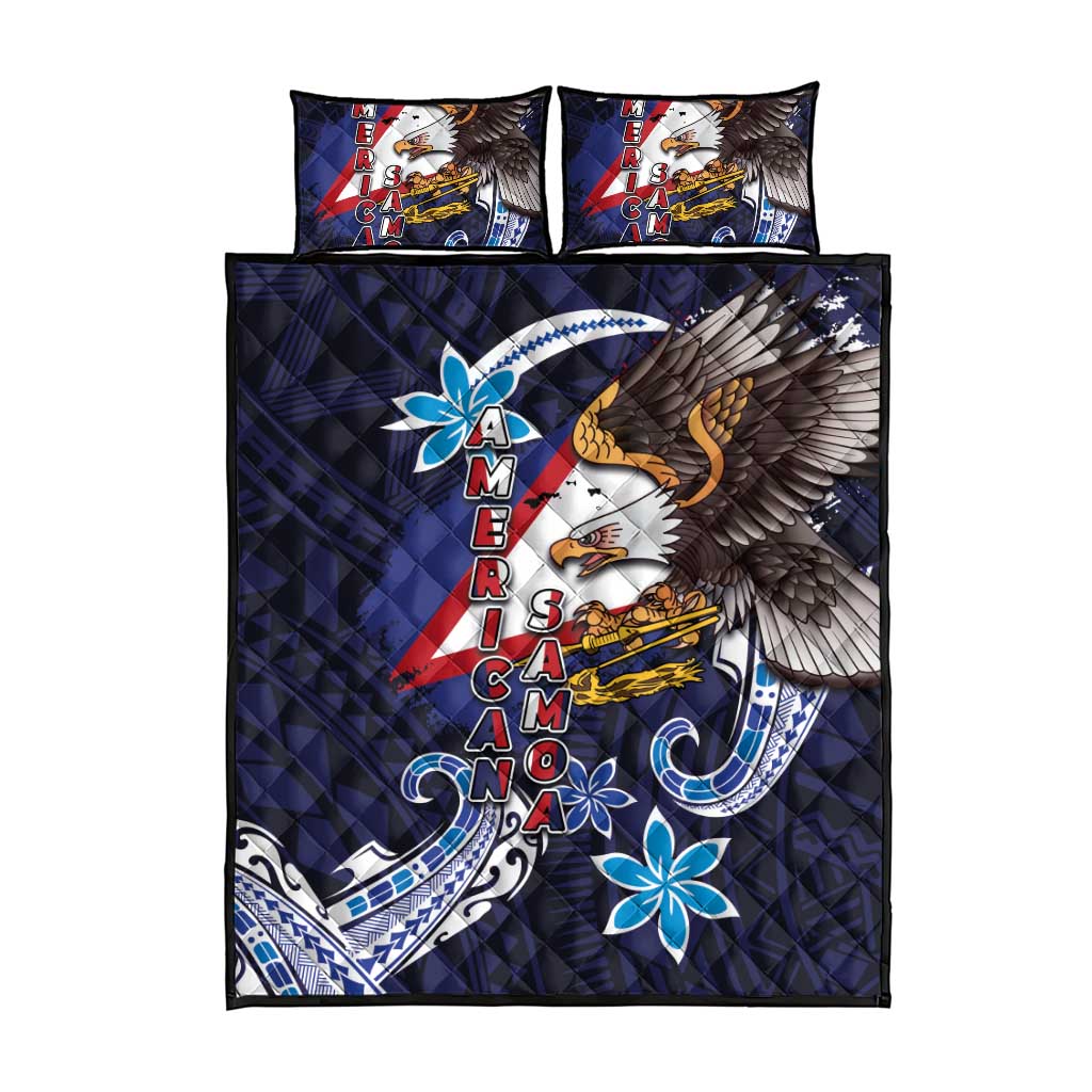 American Samoa Flag Day Quilt Bed Set Bald Eagle with Uatogi and Fue - Polynesian and Floral Tribal Tattoo