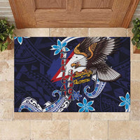 American Samoa Flag Day Rubber Doormat Bald Eagle with Uatogi and Fue - Polynesian and Floral Tribal Tattoo LT03 Navy - Polynesian Pride