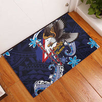 American Samoa Flag Day Rubber Doormat Bald Eagle with Uatogi and Fue - Polynesian and Floral Tribal Tattoo LT03 - Polynesian Pride
