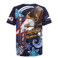 American Samoa Flag Day Rugby Jersey Bald Eagle with Uatogi and Fue - Polynesian and Floral Tribal Tattoo LT03 - Polynesian Pride
