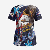 American Samoa Flag Day Scrub Top Bald Eagle with Uatogi and Fue - Polynesian and Floral Tribal Tattoo - Polynesian Pride