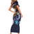 American Samoa Flag Day Short Sleeve Bodycon Dress Bald Eagle with Uatogi and Fue - Polynesian and Floral Tribal Tattoo