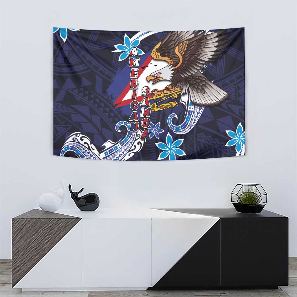 American Samoa Flag Day Tapestry Bald Eagle with Uatogi and Fue - Polynesian and Floral Tribal Tattoo