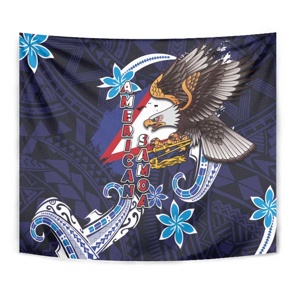 American Samoa Flag Day Tapestry Bald Eagle with Uatogi and Fue - Polynesian and Floral Tribal Tattoo