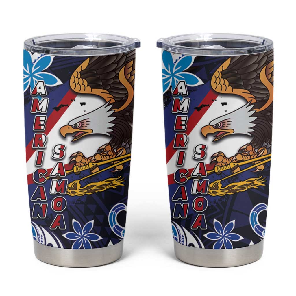 American Samoa Flag Day Tumbler Cup Bald Eagle with Uatogi and Fue - Polynesian and Floral Tribal Tattoo LT03 Navy - Polynesian Pride