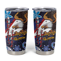 American Samoa Flag Day Tumbler Cup Bald Eagle with Uatogi and Fue - Polynesian and Floral Tribal Tattoo LT03 Navy - Polynesian Pride