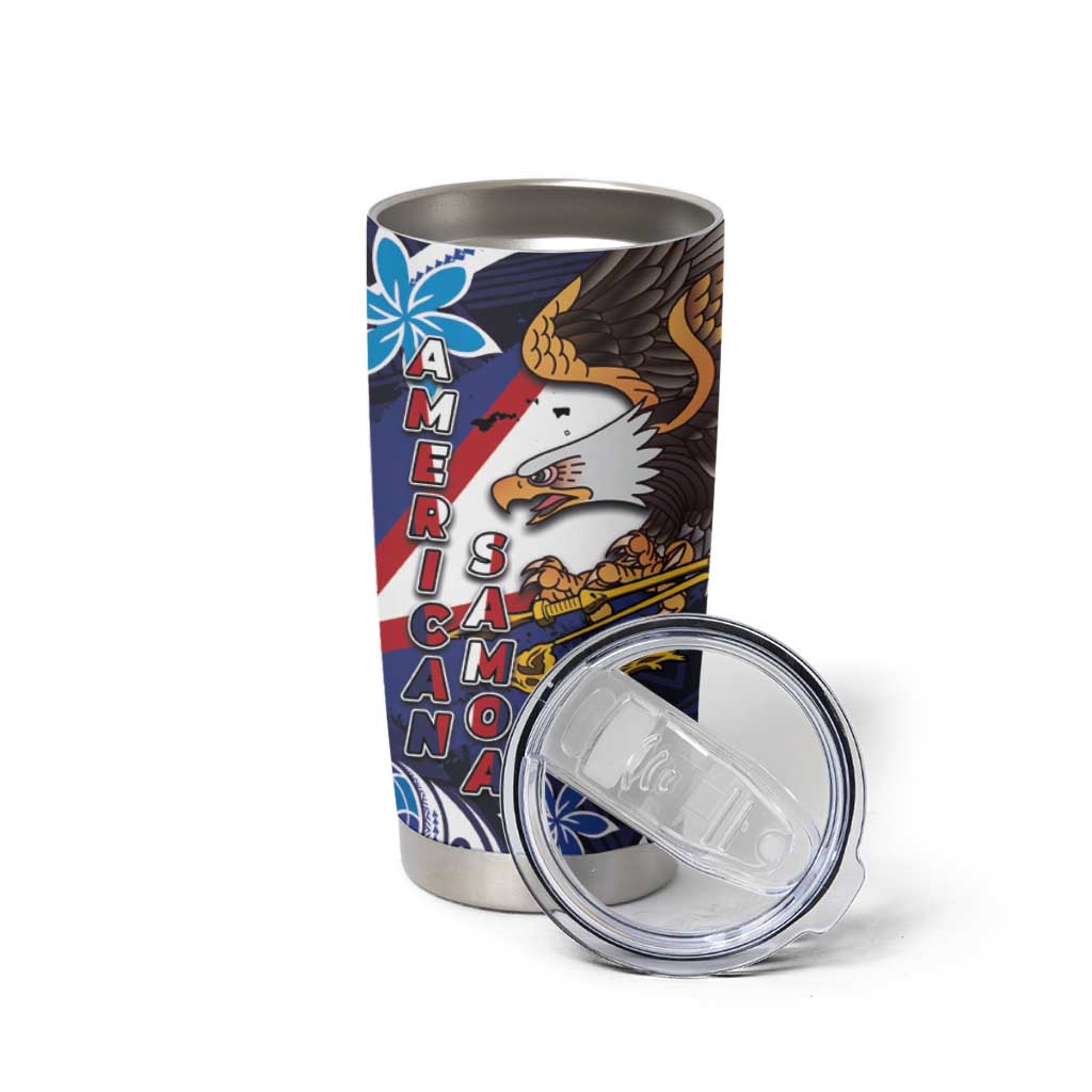 American Samoa Flag Day Tumbler Cup Bald Eagle with Uatogi and Fue - Polynesian and Floral Tribal Tattoo LT03 - Polynesian Pride