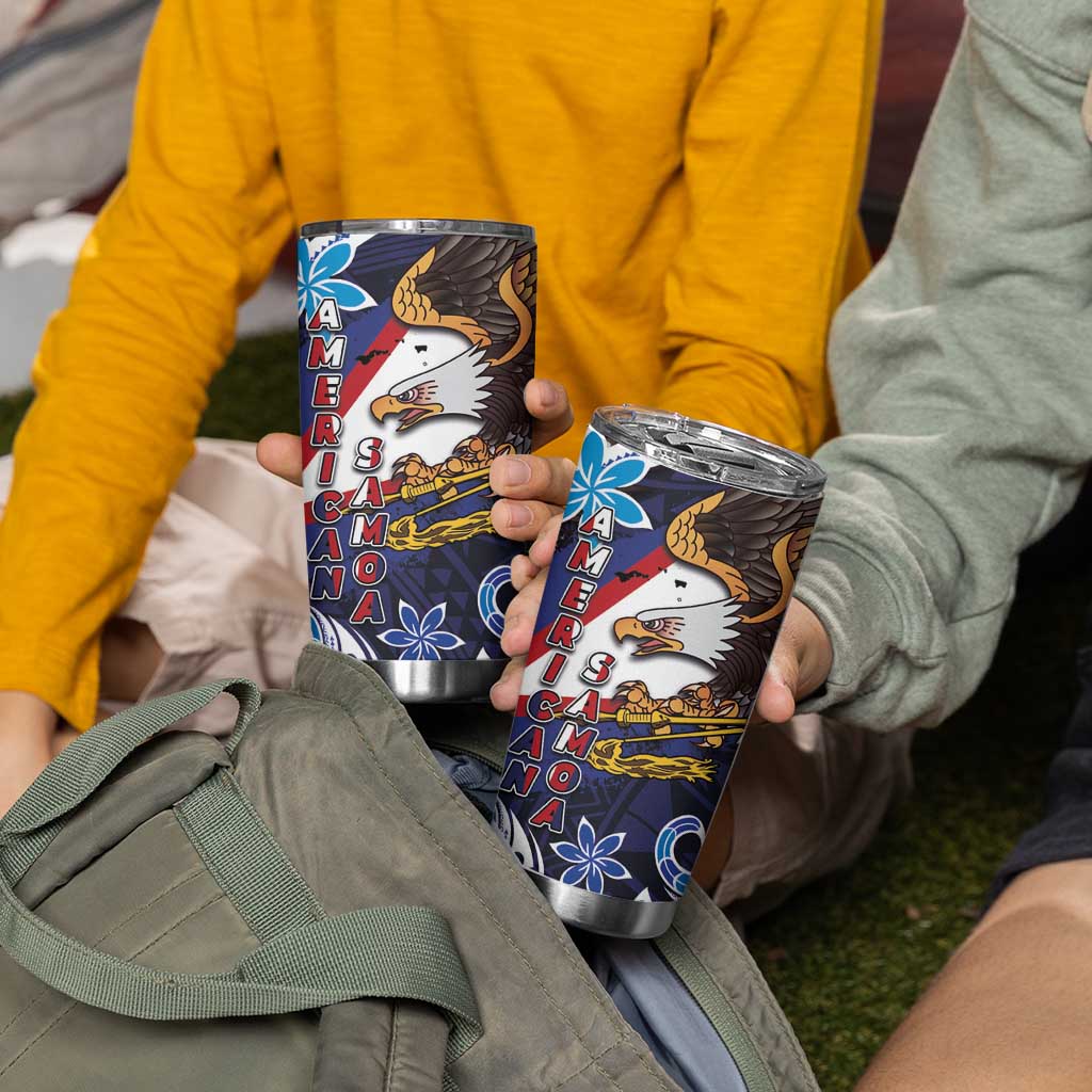 American Samoa Flag Day Tumbler Cup Bald Eagle with Uatogi and Fue - Polynesian and Floral Tribal Tattoo LT03 - Polynesian Pride