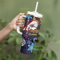 American Samoa Flag Day Tumbler With Handle Bald Eagle with Uatogi and Fue - Polynesian and Floral Tribal Tattoo LT03 - Polynesian Pride