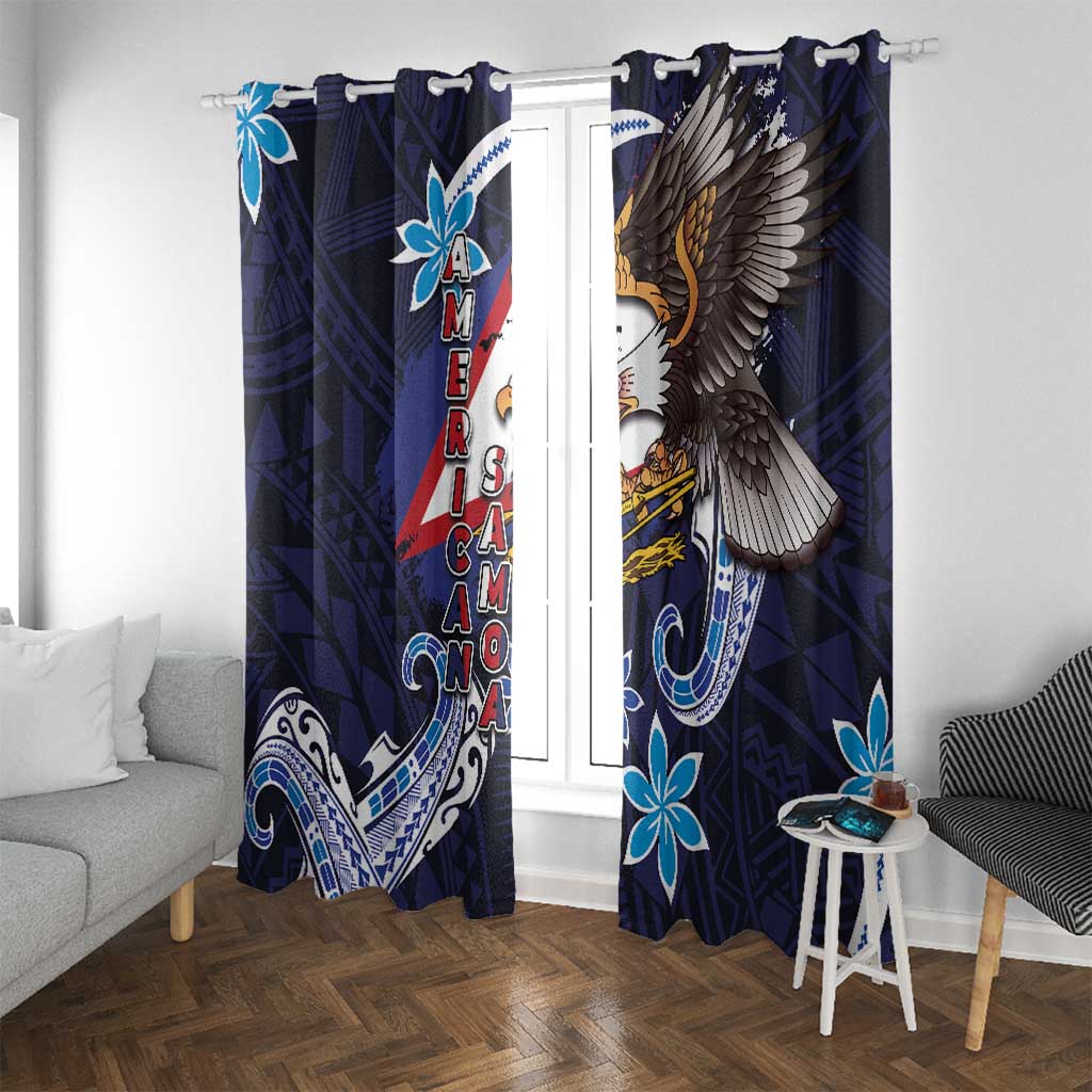 American Samoa Flag Day Window Curtain Bald Eagle with Uatogi and Fue - Polynesian and Floral Tribal Tattoo