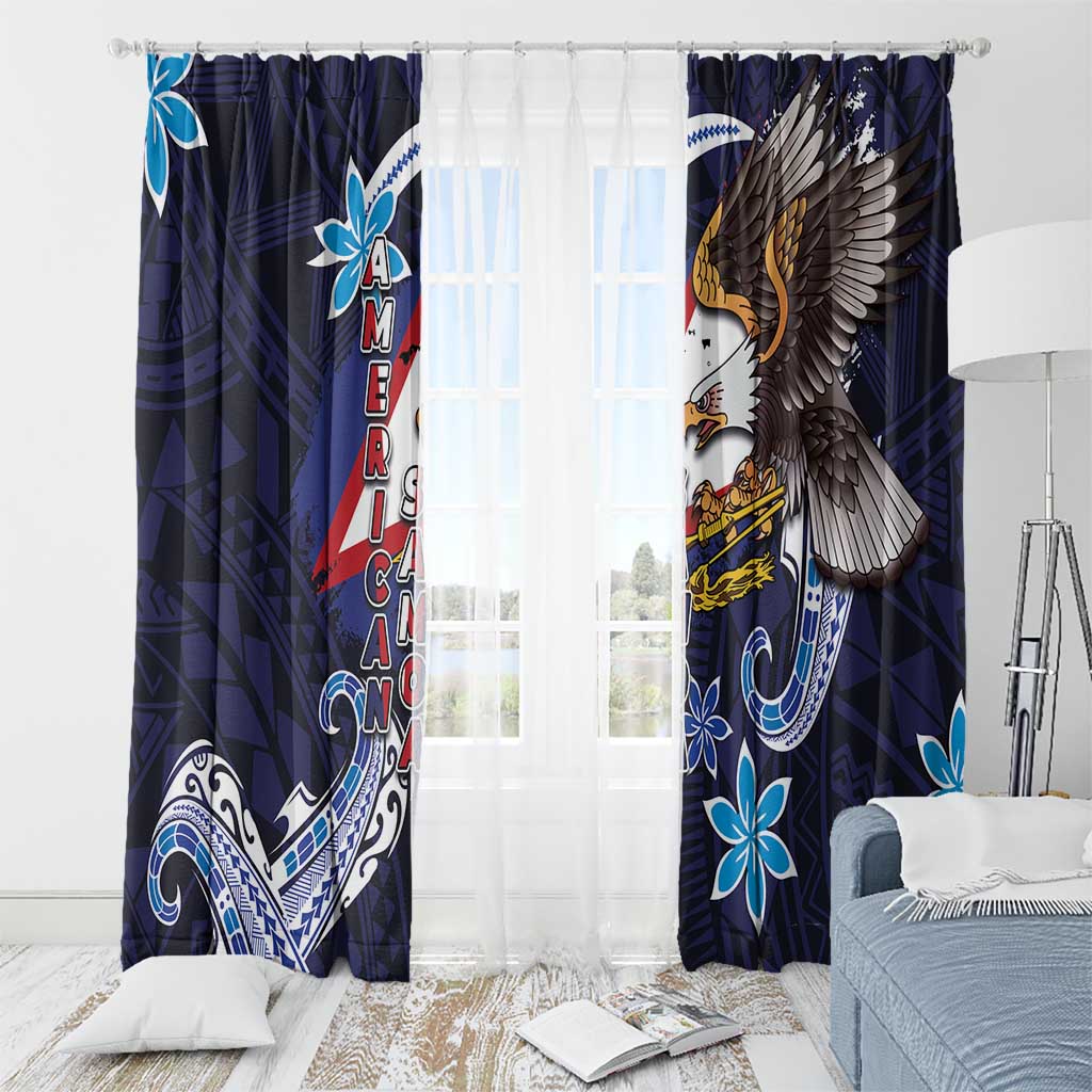 American Samoa Flag Day Window Curtain Bald Eagle with Uatogi and Fue - Polynesian and Floral Tribal Tattoo