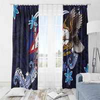 American Samoa Flag Day Window Curtain Bald Eagle with Uatogi and Fue - Polynesian and Floral Tribal Tattoo