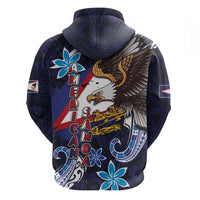 American Samoa Flag Day Zip Hoodie Bald Eagle with Uatogi and Fue - Polynesian and Floral Tribal Tattoo