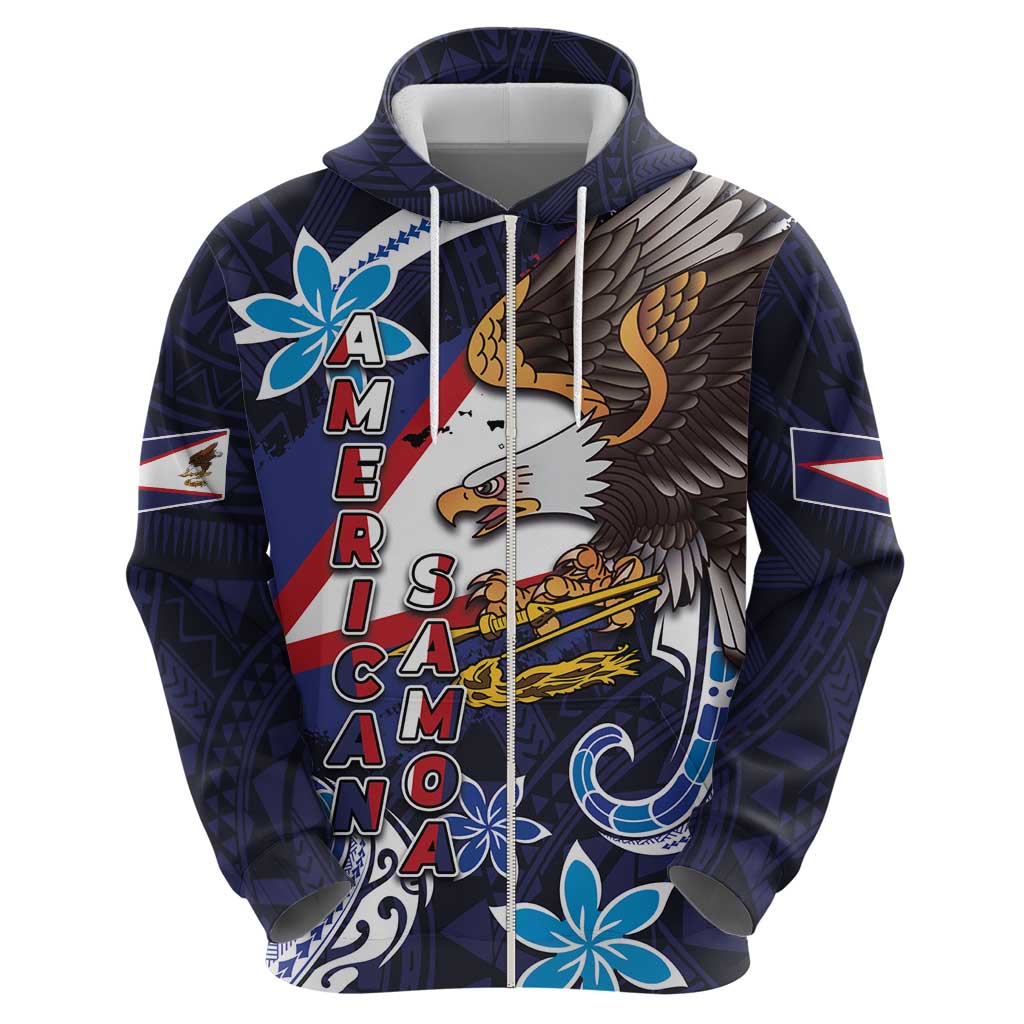 American Samoa Flag Day Zip Hoodie Bald Eagle with Uatogi and Fue - Polynesian and Floral Tribal Tattoo