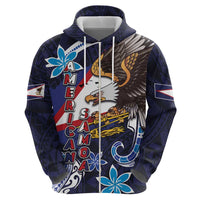 American Samoa Flag Day Zip Hoodie Bald Eagle with Uatogi and Fue - Polynesian and Floral Tribal Tattoo