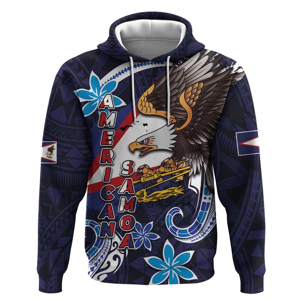 American Samoa Flag Day Zip Hoodie Bald Eagle with Uatogi and Fue - Polynesian and Floral Tribal Tattoo