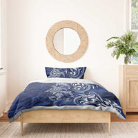 New Zealand Connecting with Seas Bedding Set Maori Tribal and Sea Animals Tattoo - White Glass Style