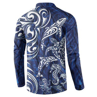New Zealand Connecting with Seas Button Sweatshirt Maori Tribal and Sea Animals Tattoo - White Glass Style LT03 - Polynesian Pride