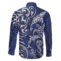 New Zealand Connecting with Seas Family Matching Long Sleeve Bodycon Dress and Hawaiian Shirt Maori Tribal and Sea Animals Tattoo - White Glass Style LT03 - Polynesian Pride