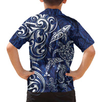 New Zealand Connecting with Seas Family Matching Off The Shoulder Long Sleeve Dress and Hawaiian Shirt Maori Tribal and Sea Animals Tattoo - White Glass Style
