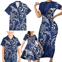 New Zealand Connecting with Seas Family Matching Short Sleeve Bodycon Dress and Hawaiian Shirt Maori Tribal and Sea Animals Tattoo - White Glass Style LT03 - Polynesian Pride