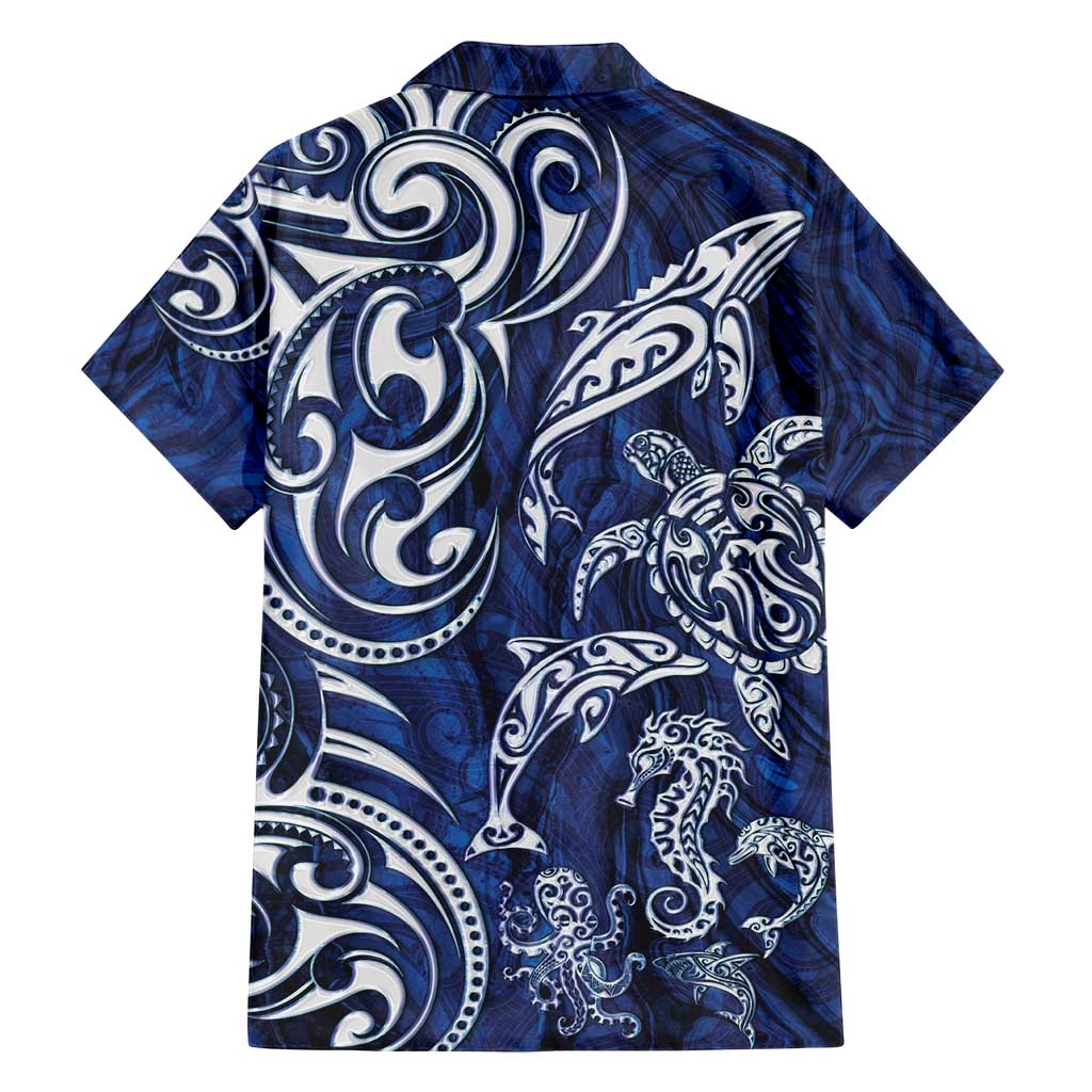 New Zealand Connecting with Seas Family Matching Summer Maxi Dress and Hawaiian Shirt Maori Tribal and Sea Animals Tattoo - White Glass Style LT03 - Polynesian Pride