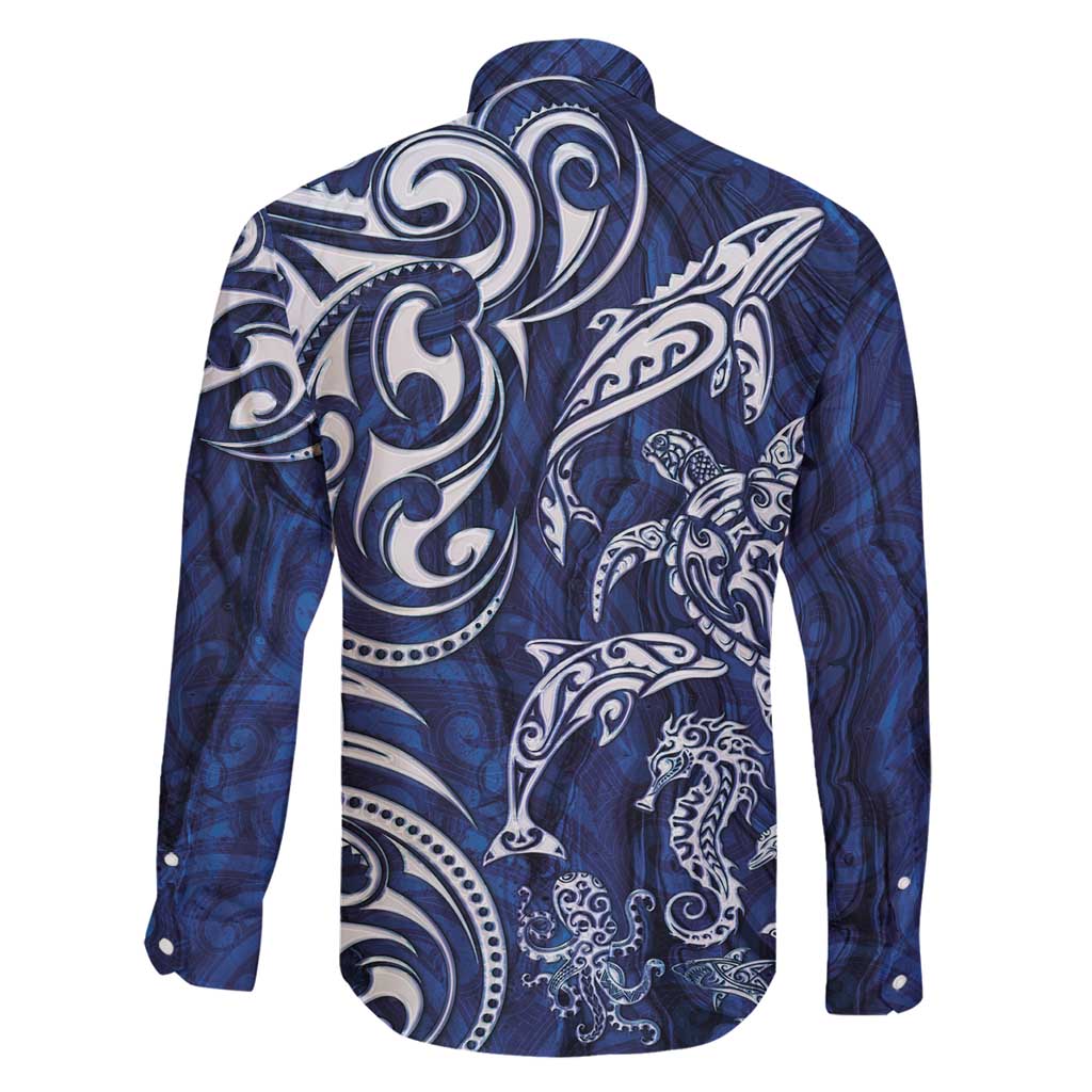 New Zealand Connecting with Seas Family Matching Summer Maxi Dress and Hawaiian Shirt Maori Tribal and Sea Animals Tattoo - White Glass Style LT03 - Polynesian Pride